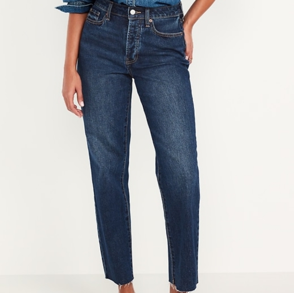 NEW Old Navy OG Steaighr High Rise Raw Hem Blue Jeans 8